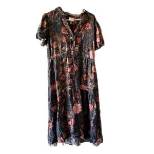 Knox rose, short sleeve floral dress, XL, blue/pink, new with tags